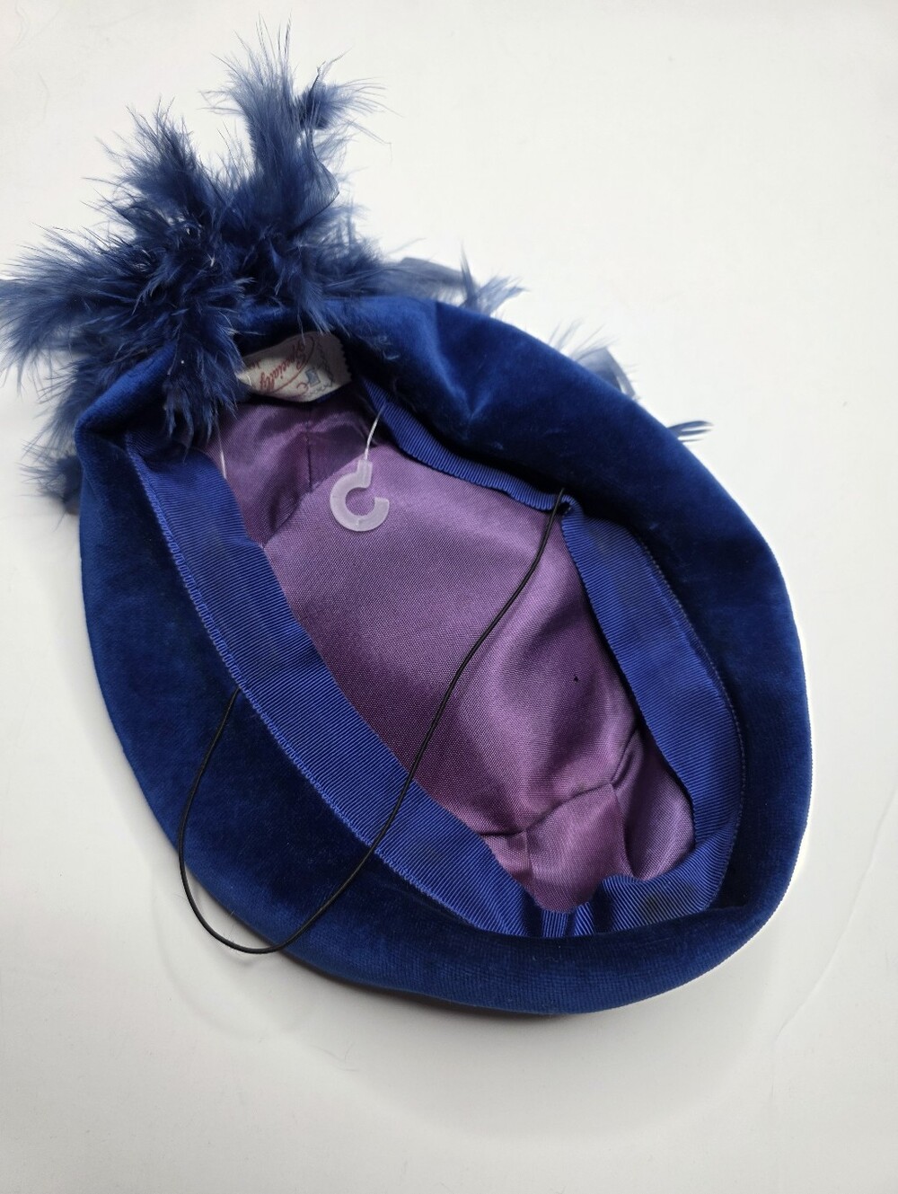 Vintage Blue Velvet Hat With Feathers And Jewels Women's - Picture 3 of 5